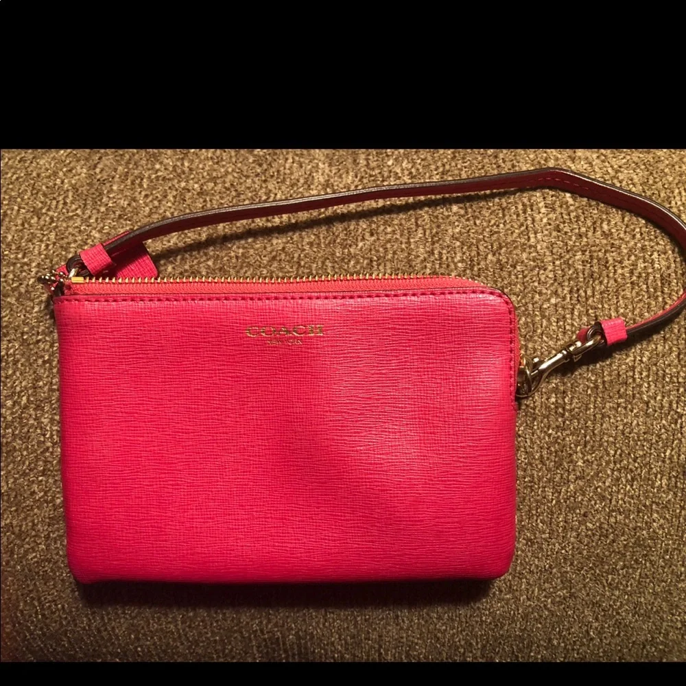 Coach Hot Pink Leather Wristlet Clutch